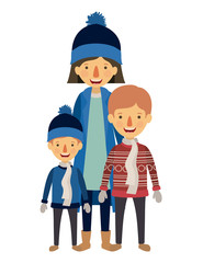 mother and children with winter clothes