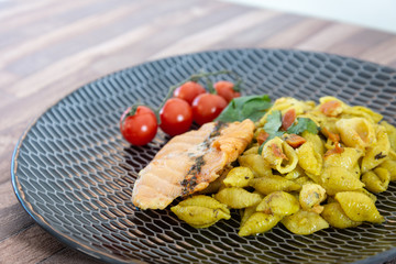 Smoked Salmon Pasta with Basil Cream Sauce lemon