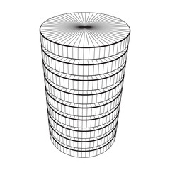 Futuristic server hard disk and database or battery cell. Wireframe mesh model, vector illustration. Web Hosting or cloud computing concept.