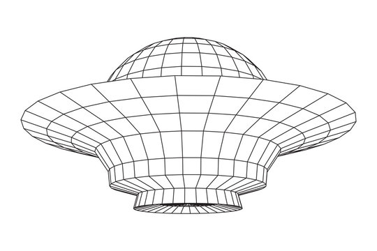 UFO spaceship wireframe low poly mesh. Vector illustration