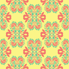 Multi colored seamless floral background. Pink blue green and yellow pattern