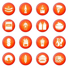 Fast food icons set red vector