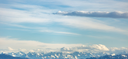 Panorama shot of the Bavarian Alps as seen from Munich