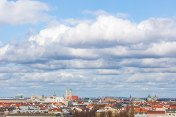 Fototapeta na wymiar City center of Munich with the Frauenkirche and clouds
