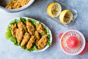 Turkish Food Mercimek Koftesi made Bulgur and Lentil Paste