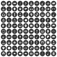 100 audience icons set black circle