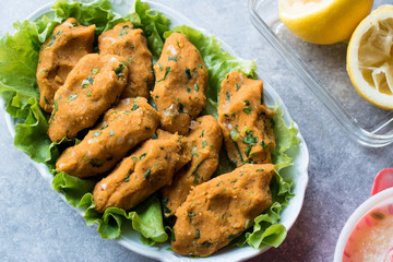 Turkish Food Mercimek Koftesi made Bulgur and Lentil Paste