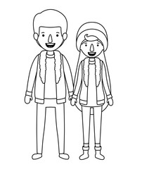 couple with winter clothes characters