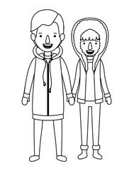 couple with winter clothes characters