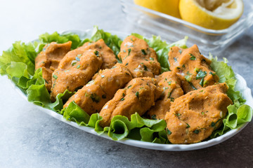 Turkish Food Mercimek Koftesi made Bulgur and Lentil Paste