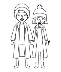 couple with winter clothes characters