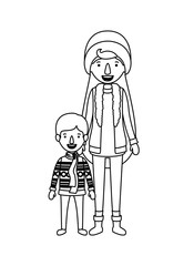 mother and son with winter clothes