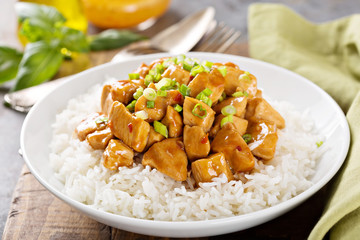 Sweet and sour chicken with rice
