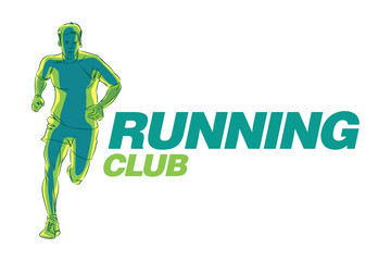 Vector logo silhouette of a runner running forward dynamics power marathon