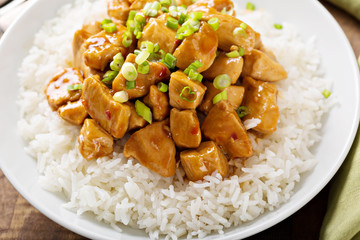 Sweet and sour chicken with rice