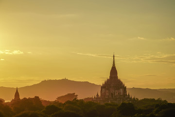 Buddhist Pagoda at Sunset in Bagan, Myanmar (Burma)