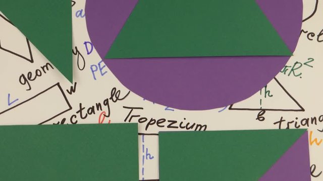 Two-dimensional geometric shapes against the background of mathematical terms