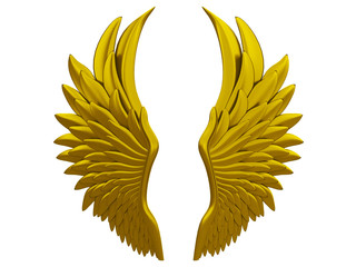 gold angel wings isolated on a white background 3d rendering