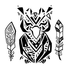 Crow in ethnic style. Hand drawn vector illustration