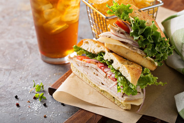 Turkey sandwich with cheese and herb mayonnaise