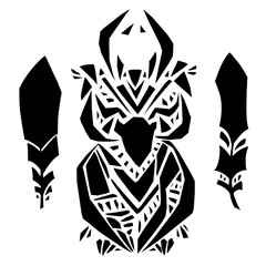 Crow in ethnic style. Hand drawn vector illustration