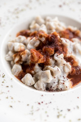 Traditional turquish pasta with yogurt