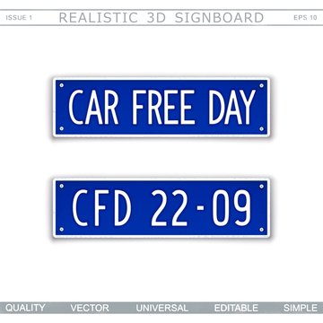 Car Free Day. 22 september. Stylized vehicle license plate. Top view. Vector design elements