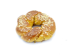 Fresh homemade Turkish bagel on a white background