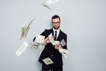 Banker increase profit lottery jackpot shower waste posh chic classy wealthy stack dealer dealing...