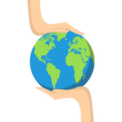 Hands holding a plant. Save the planet concept, earth protection. Vector illustration