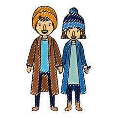 couple with winter clothes characters