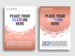 Collection of covers with brush strokes for books, magazines, catalogs. Rose gold. Vector illustration.