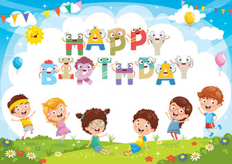 Obraz na płótnie Canvas Vector Illustration Of Kids Birthday Party