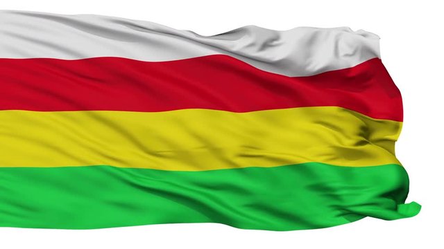 Aracataca  flag, city of Colombia, realistic animation isolated on white seamless loop - 10 seconds long (alpha channel is included)
