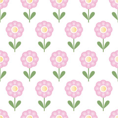 Seamless pattern with repeating pink flowers - isolated vector