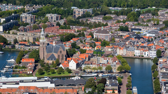 City centre of and church of Maassluis, Zuid-Holland, The Netherlands