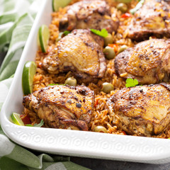 Arroz con Pollo, seared chicken with spanish rice