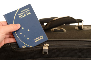 Brazilian passport being prepared for travel. Important document for trips abroad.