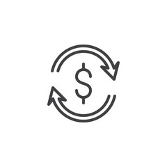 Dollar money exchange outline icon. linear style sign for mobile concept and web design. Dollar update arrows vector icon simple line vector icon. Symbol, logo illustration. Vector graphics