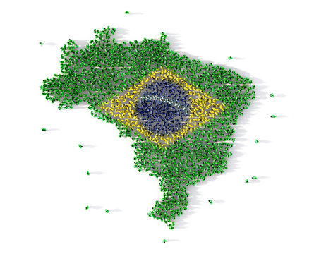Large group of people forming Brazil map concept. 3d illustration