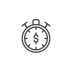 Dollar Stopwatch outline icon. linear style sign for mobile concept and web design. Money timer watch simple line vector icon. Symbol, logo illustration. Pixel perfect vector graphics