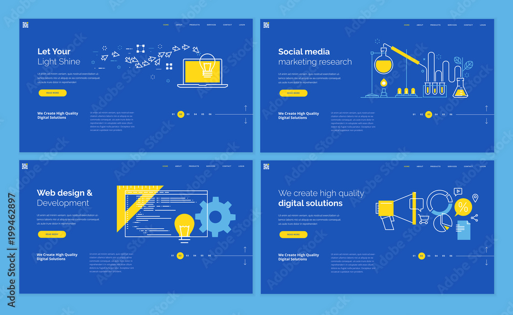 Fototapete Set of website template designs. Modern vector illustration concepts of web page design for website and mobile website development. Easy to edit and customize.