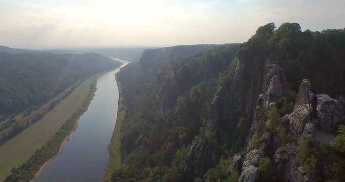Aerial view a magnificent panoramic view of Bastai in Germany next to the river.