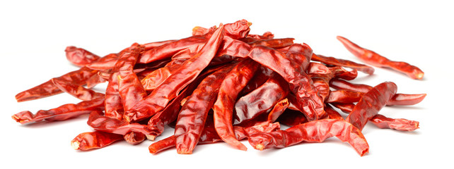 dried red chillies isolated on white