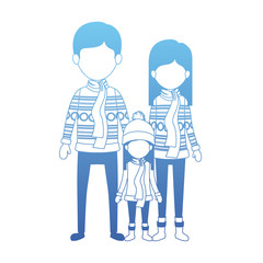 family parents and daughter with winter clothes