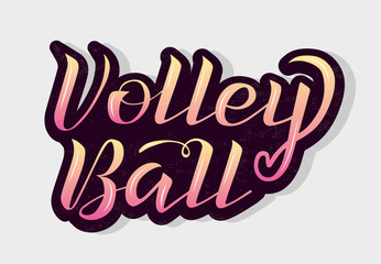 Volleyball gradient lettering text on grey background, vector illustration. Volleyball calligraphy. Sport, fitness, activity vector design. Print for logo, T-shirt, flag, banner, postcards, logotype.