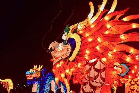 Vibrant Chinese Dragon Lanterns at Pak Nam Pho Chinese New Year Festival in Thailand