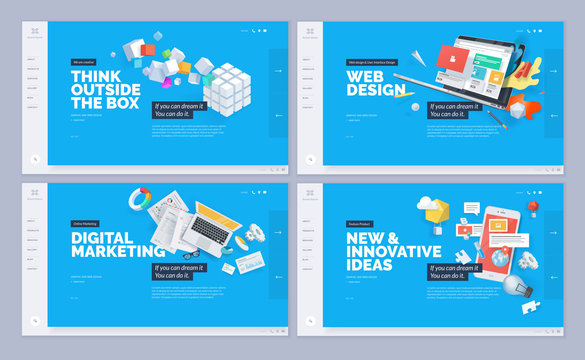 Set of website template designs. Modern vector illustration concepts of web page design for website and mobile website development. Easy to edit and customize.