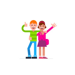 Cartoon happy friends couple illustration.