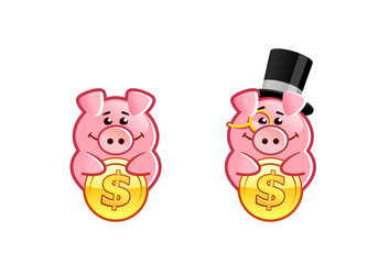 Funny piggy bank illustrations set.